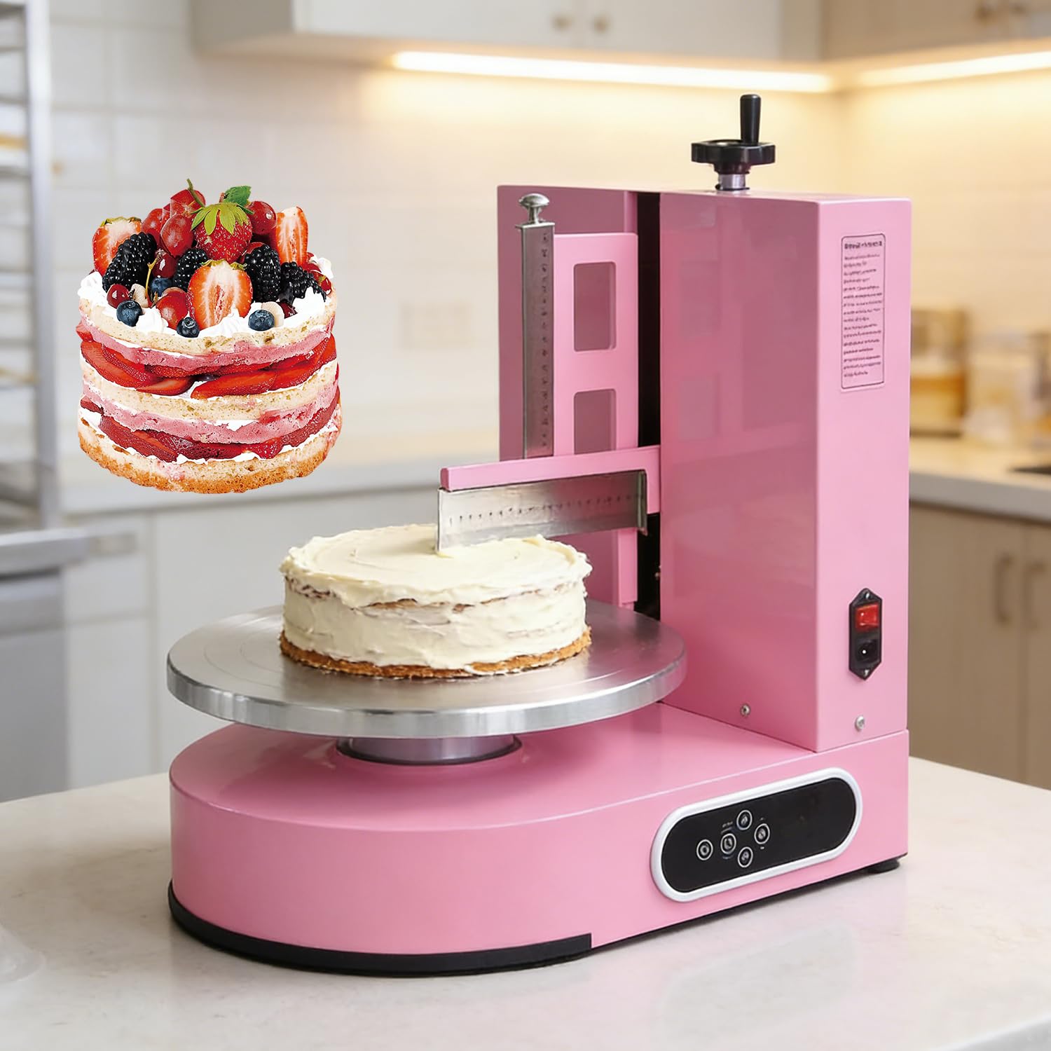Máquina de glaseado de Pasteles con Plato Giratorio 35/36cm,Altura de Crema hasta 20cm,Control LCD Digital y Pausa con un Toque, para Estudios de repostería y hogar Pink-35cm
