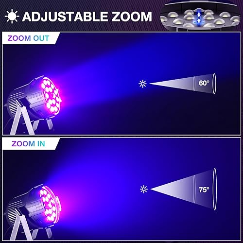 Miniatura 5 de Luz LED par de 18 x 18 W RGBWA+UV 6 en 1 luz de escenario al aire libre, luz de DJ profesional de lavado DMX de alta potencia para eventos, fiestas