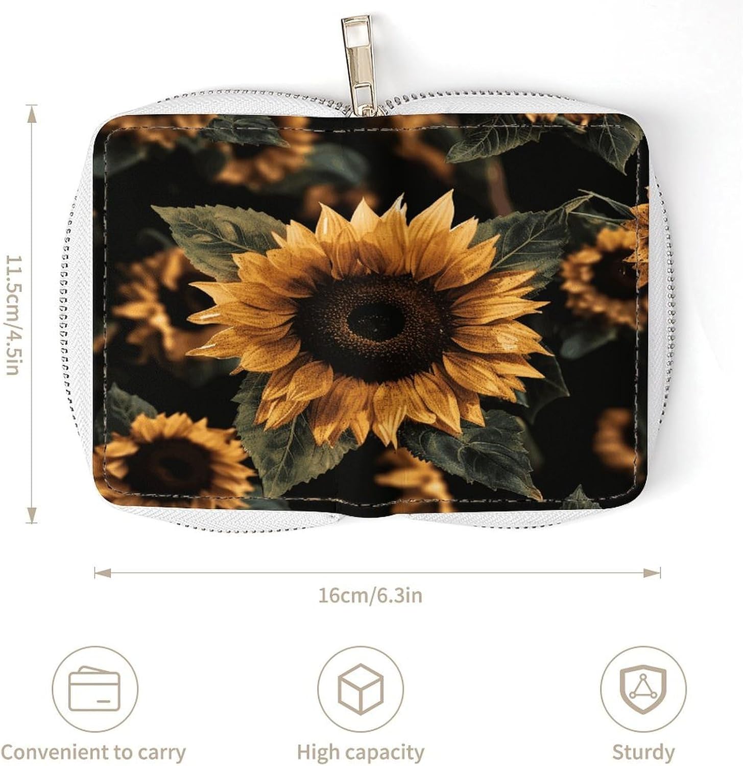 Brown Leaves Sunflower Card Holder RFID Blocking,Credit Card Wallet for Women And Men,Card Case Organizer Bag with Zipper