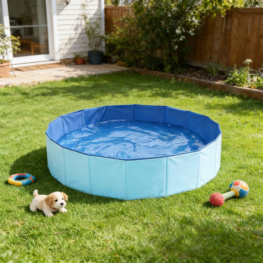 Piscina per Cani Pieghevole, Portatile PVC Vasca per Cani Piscina per Grandi e Piccoli Cani, Rivestimento Antiscivolo, con Foro di Scarico, 3 Dimensioni Disponibili per Piccoli, 100 x 30cm