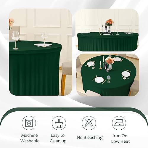 Miniatura 27 de Mantel redondo de 60 pulgadas blanco con borde elástico – Mantel ajustado sin arrugas y lavable para mesa redonda de 5 pies, mantel reutilizable