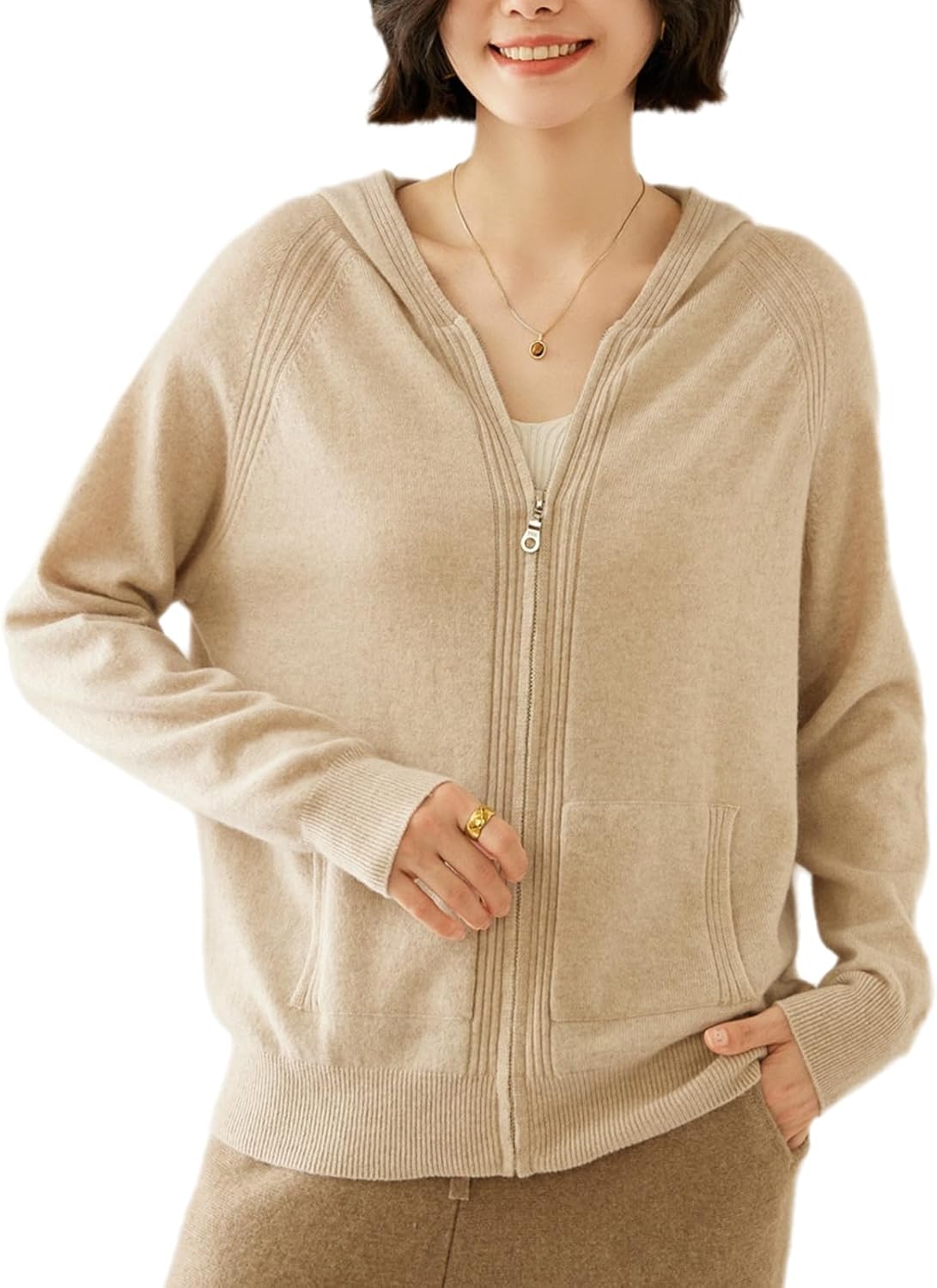 Women’s Cashmere Blend Merino Wool Cardigan Sweaters Open Front Full Zip Hoodie Long Sleeve Knitted Top Lightweight