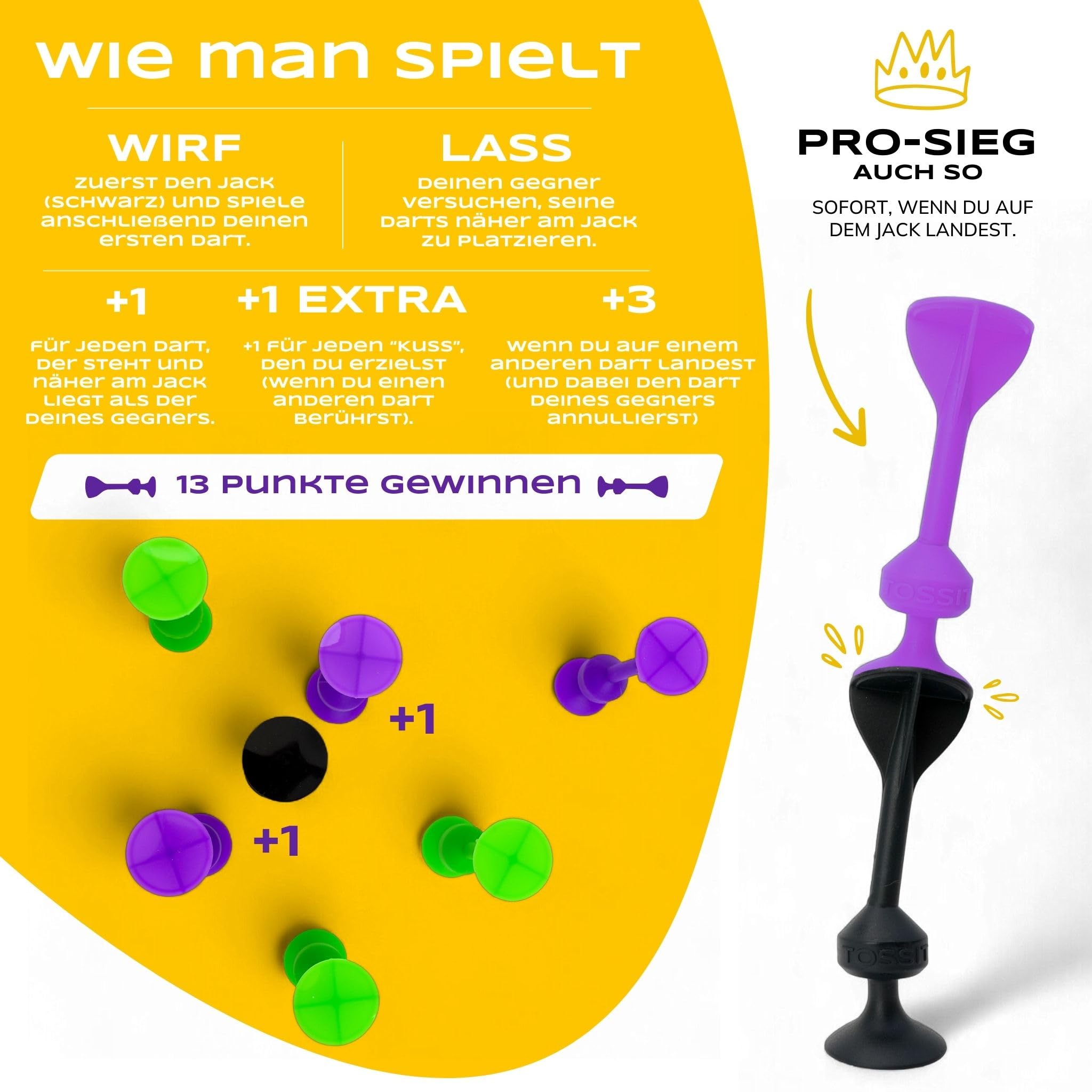 TOSSIT Spiel Saugnapf Darts, Indoor Outdoor Drinnen Draußen, Boccia, Petanque, Wurfspiel, Nachhaltig langlebig Silikon, Boden oder Wand, 8 Farben, Party Pack, Rot Cyan Rosa Blau Violett Grün Blau Gelb
