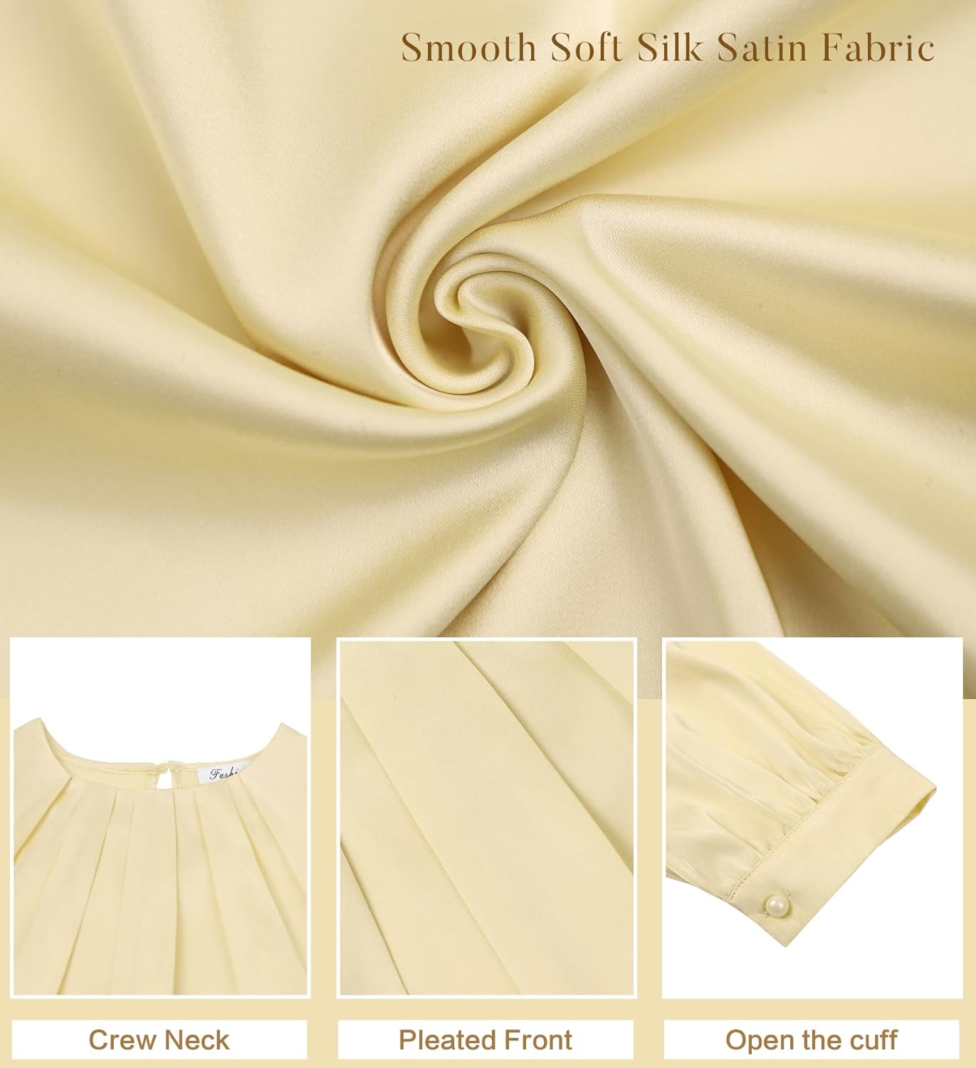 Bluetime Silk Blouses for Women Dressy Work Satin Dress Shirts Pleated Long Sleeve Business Casual Tops Fall Outfits - Image 6