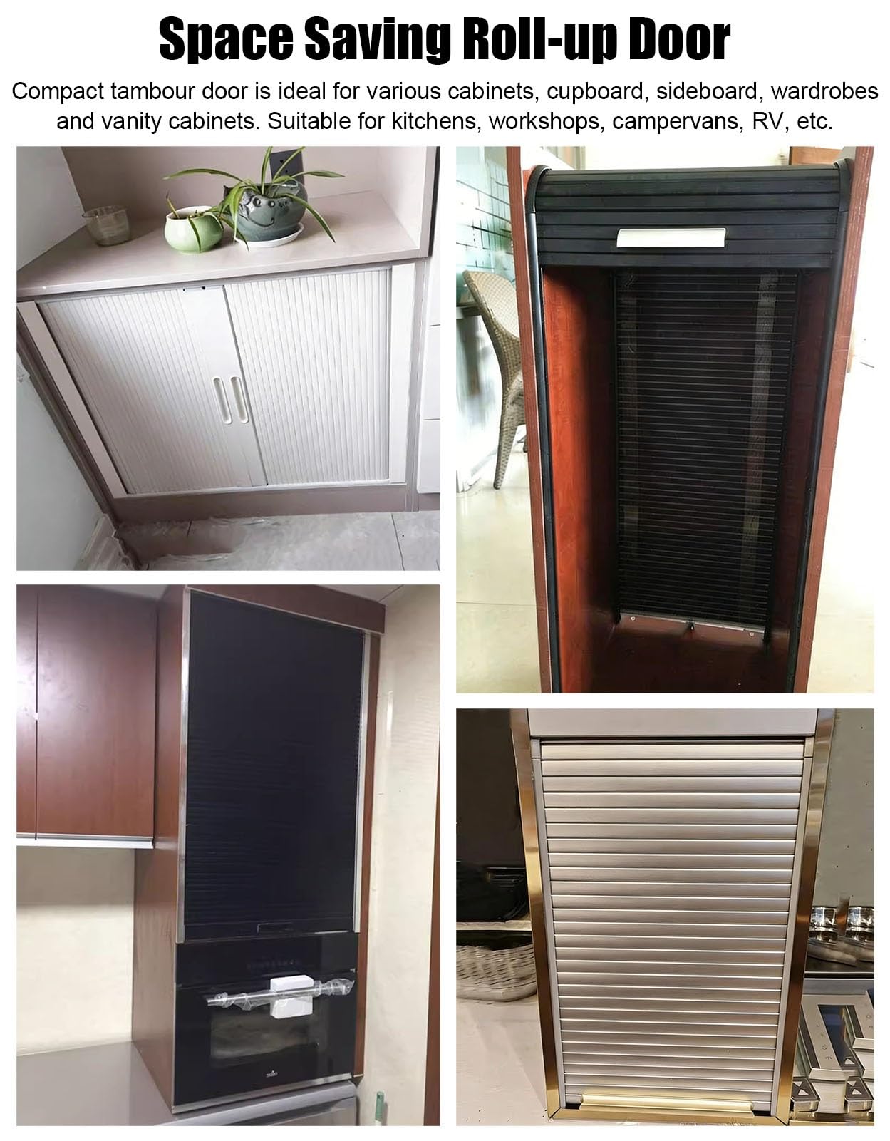 Vibeo Porte Accordéon Interieur Porte à Tambour Noire pour Meuble de Cuisine, Kit de Porte Enroulable Rétractable avec Poignée, Porte à Tambour Enroulable pour Placard Intérieur(55x55cm(21.7x21.7in))