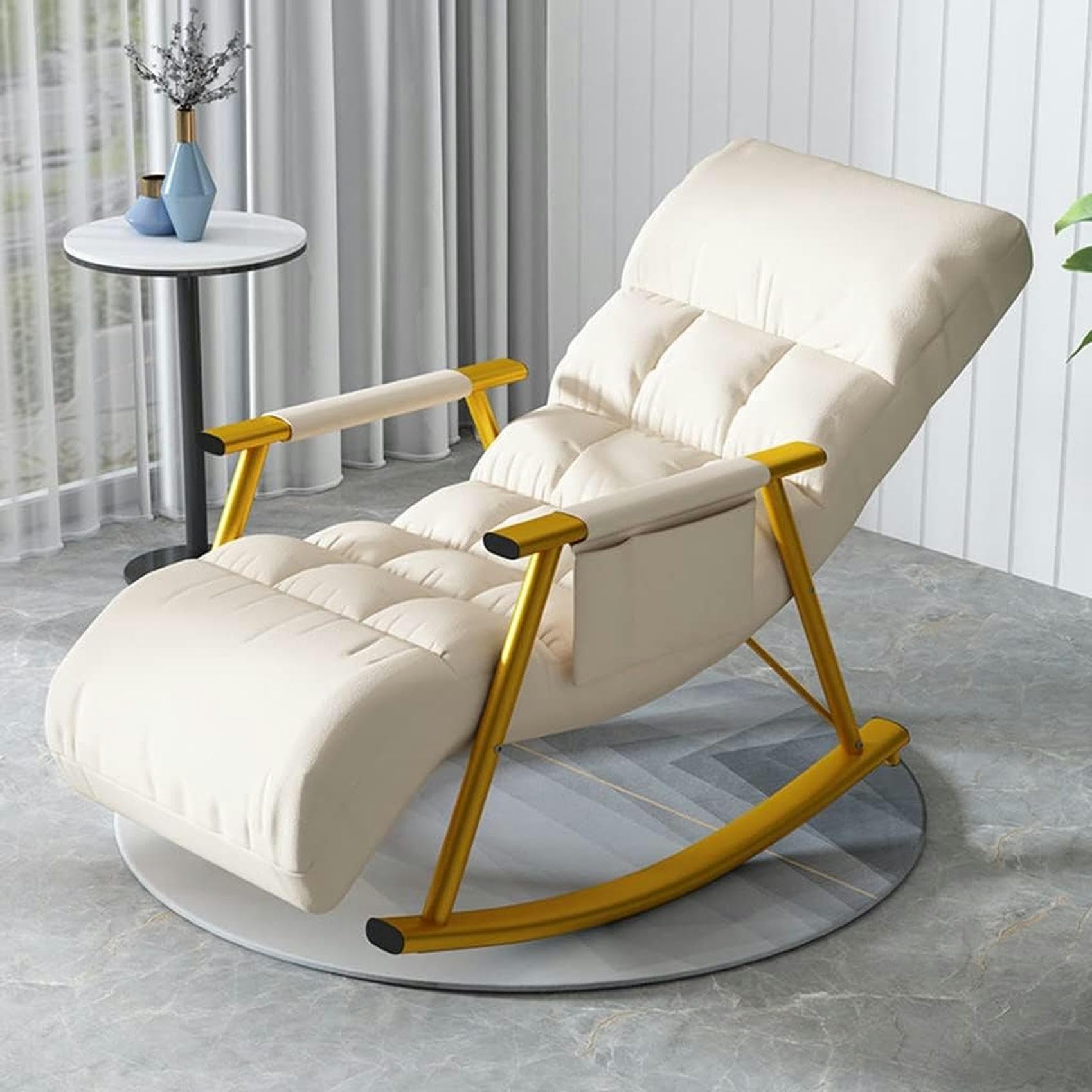 Nowoczesny fotel bujany z połowy wieku - wygodny fotel do salonu, wyściełana konstrukcja, ergonomiczna pojedyncza sofa, 96 x 59 x 83 cm