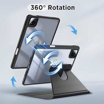 EasyAcc Rotating Case for Xiaomi Pad 8/8 Pro/Pad 7/7 Pro 11.2 Inch Case with Xiaomi Pen Holder Acrylic Back 360° Rotatable with Shockproof Edge Black