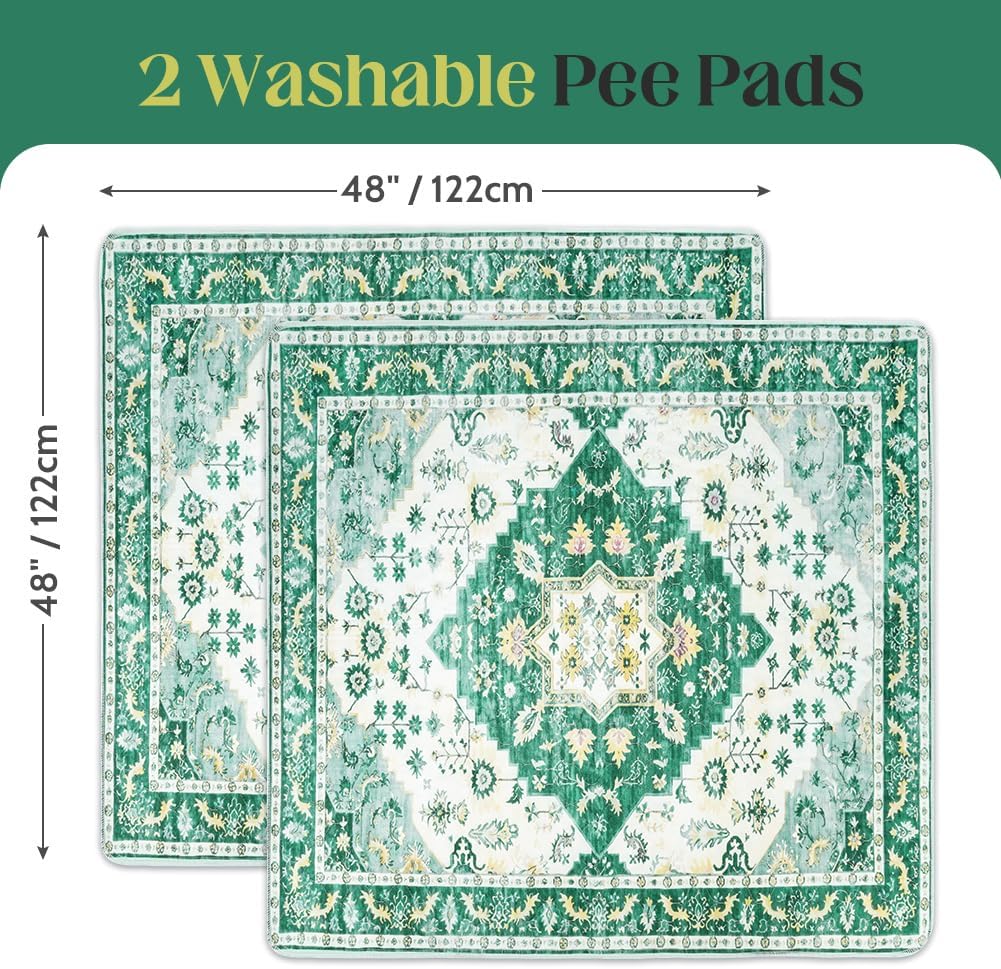 Washable Pee Pads for Dogs 2 Pack Reusable Puppy Training Pads 48"x48" Super Absorbent Waterproof Dog Training Pads, Non-Slip Potty Pads Whelping Pads Litter Mat Pet Supplies - Green Medallion