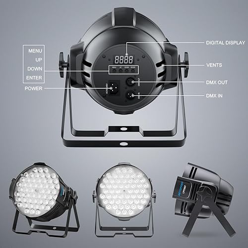 Vista 4 de BETOPPER Luces DJ DMX activadas por sonido, 54 x 3 W LED par luces RGB luz de escenario DMX, iluminación DJ Par para iglesia, concierto, boda