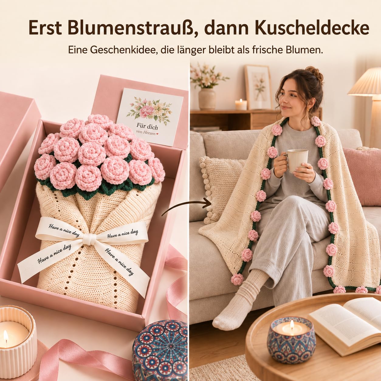 Regalo per donne, set regalo per la cura personale con bouquet di fiori e