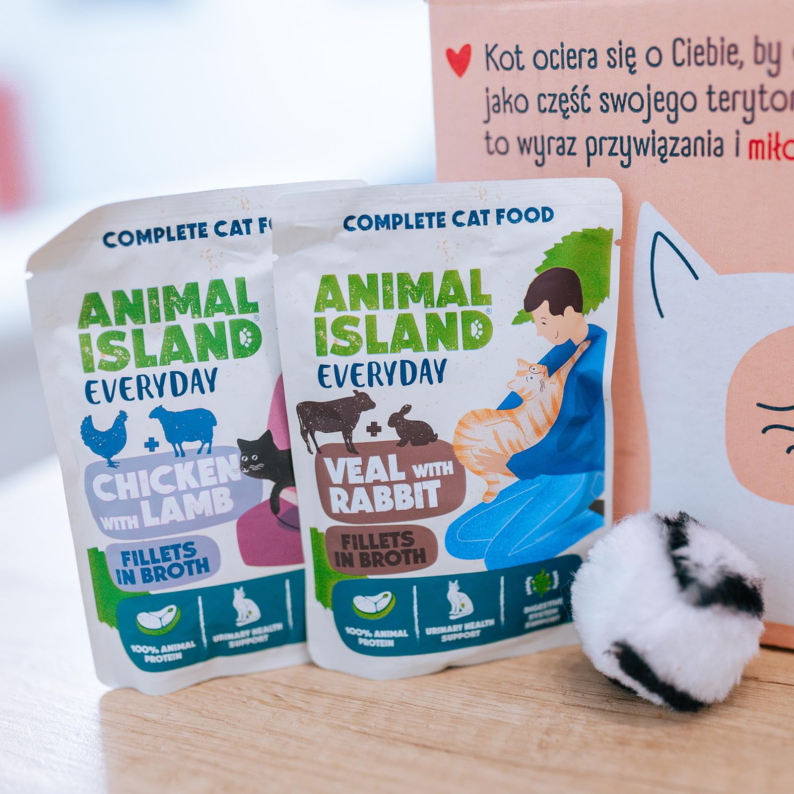Animal Island Karma Mokra dla Kota Dorosłego Pełnoporcjowa Kawałki w Rosole 2x Cielęcina z Królikiem 2x Indyk z Tuńczykiem bez Zbóż, 4 x 85g