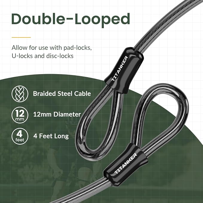 Candado de cable para bicicleta Titanker 12mm 4ft miniatura 4