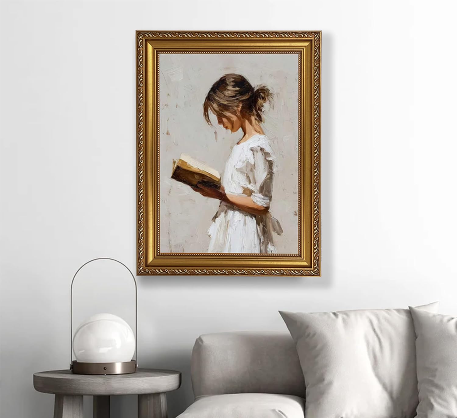 XIGBAWAN Framed Vintage Wall Art Woman Reading Portrait Victorian Gold Frame Canvas Painting Book Lover Reading Room Decor 12x16 Inch