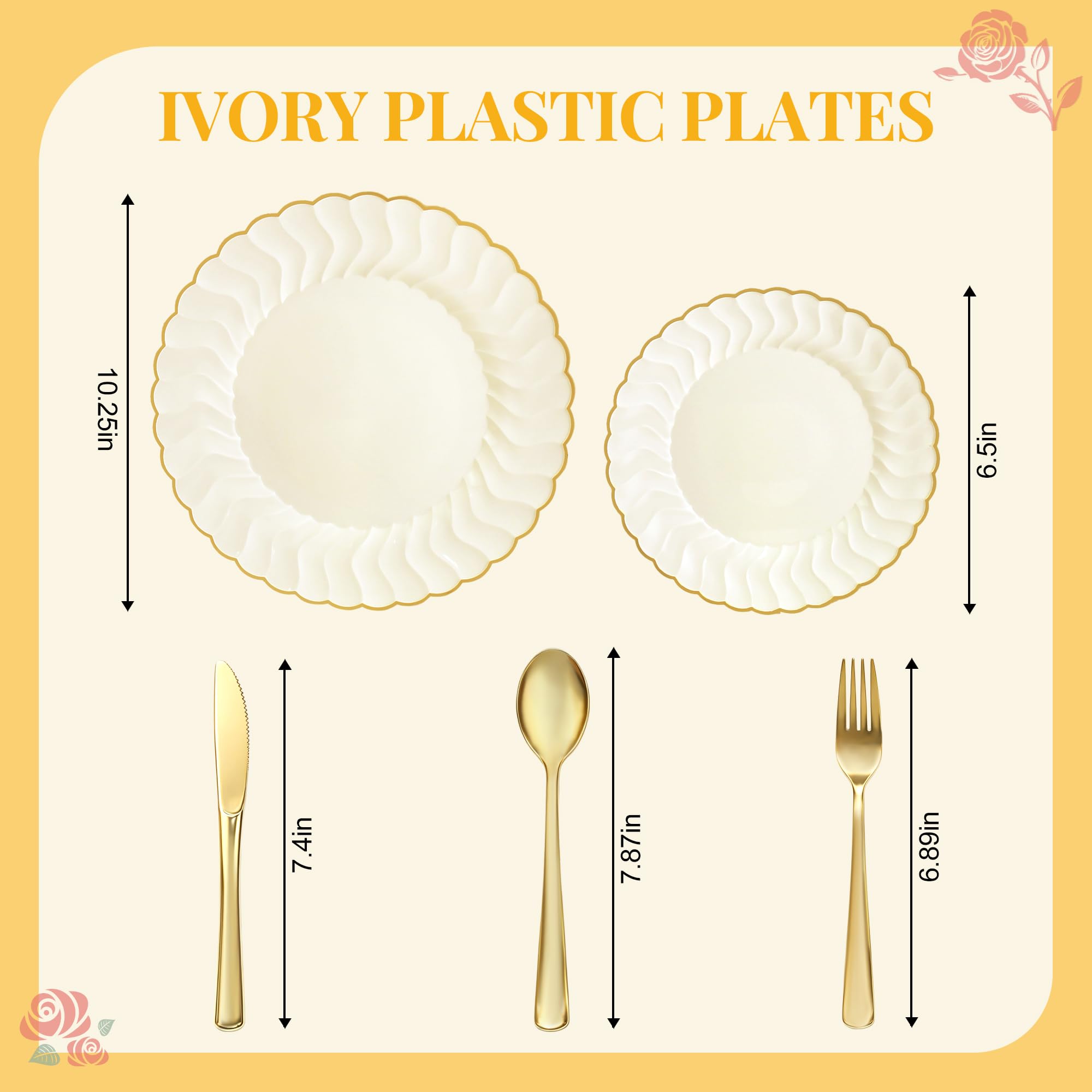 Ivory Gold Rim Disposable Plates - 125 Pack -2