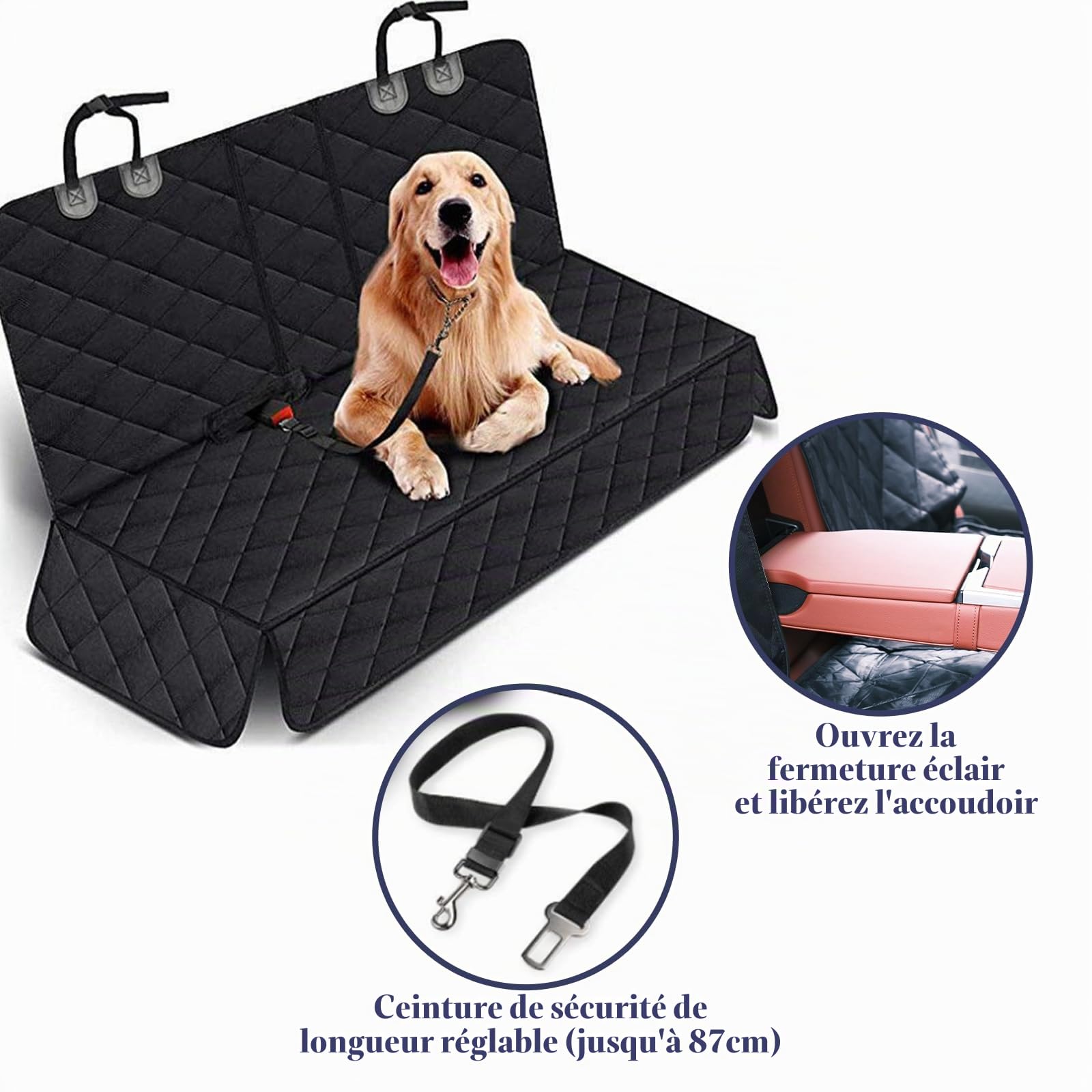 Housses Protection Voiture Chien, Protege Siege Voiture Chien avec 1 Ceinture, 135 X 120 Cm, ProtèGe des Rayures ImperméAble AntidéRapant, pour Voiture, Camions, SUV et Jeeps