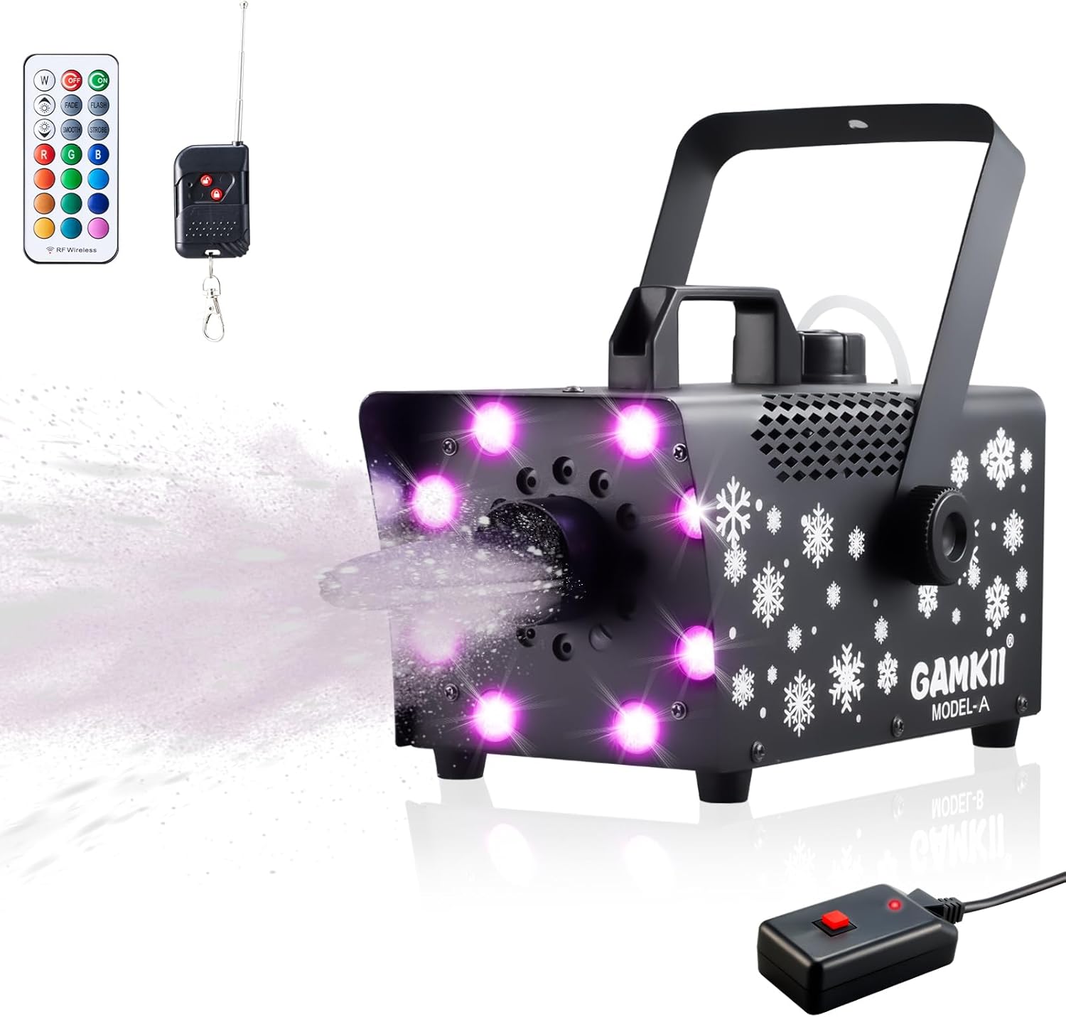Snow Machine, 800W Snow Making Machine with 8 LED RGB Lights &13 Lighting Effects, 2 Remote & 4 Lighting Mode, Snowflake Maker for Outdoor Backyard Christmas Wedding Party Stage