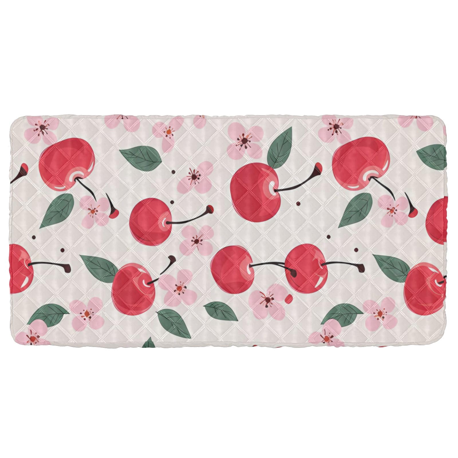 Portable Toddler Bed Sheet for Kids Pattern with Cherries Leaves Flowers Travel Bed Fitted Sheet