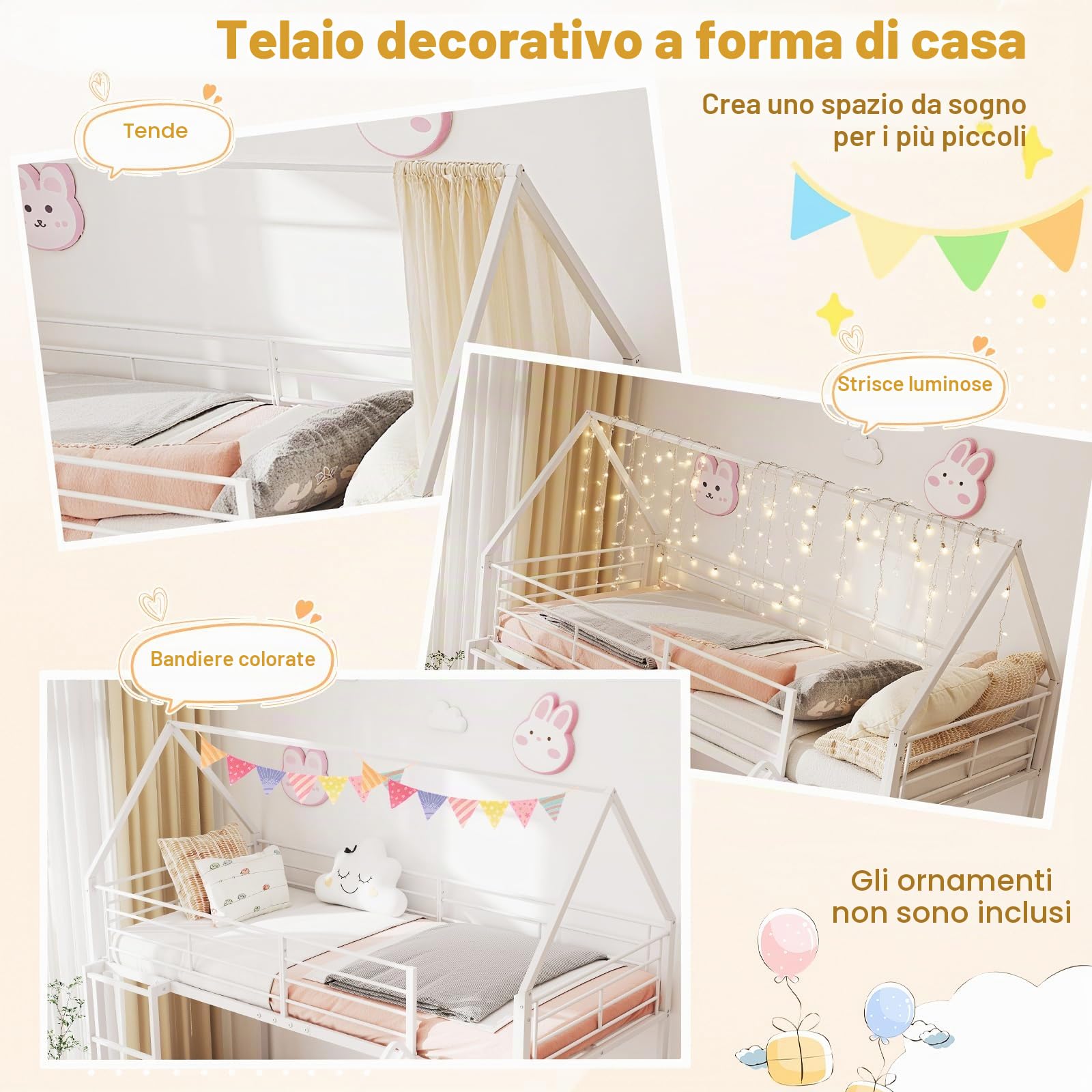 GIANTEX Letto a Castello per Bambini 90 x 200 cm, Letto a soppalco con Scivolo e Scala a 3 gradini, Struttura in Metallo con Barriera di Sicurezza e Conservazione, Senza Materassi (Bianco)