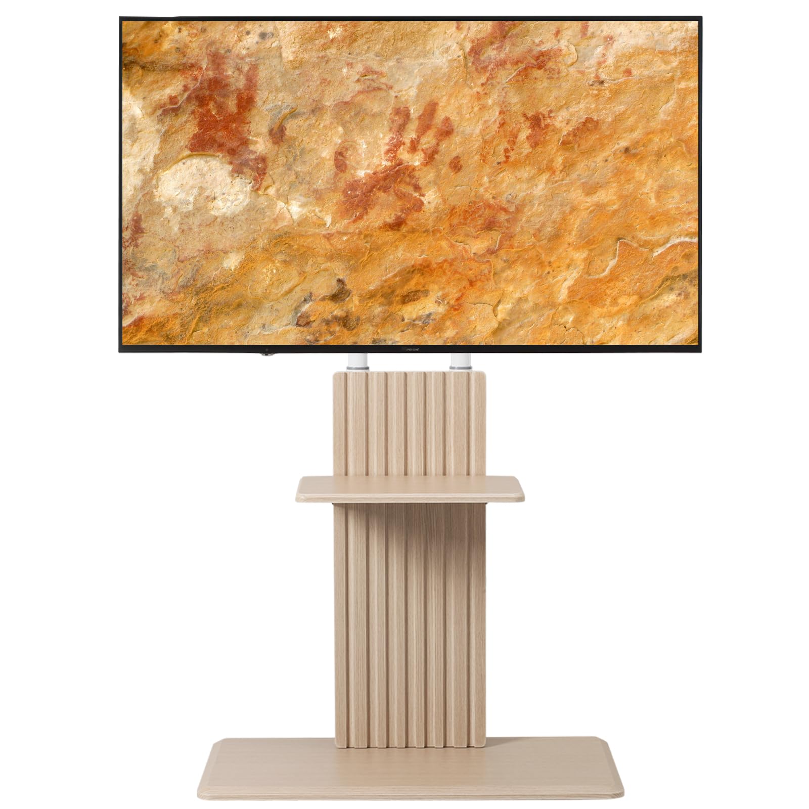 Fydeamer Universal Floor TV Stand with Wheels, Modern Height Adjustable Swivel TV Mount for 32-70 inches Flat Curved Screens VESA Mount Wood TV Stand with Storage