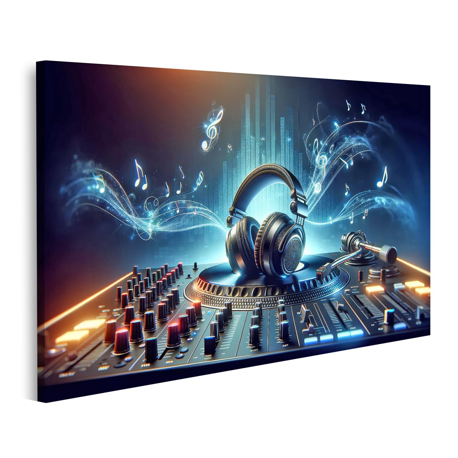 Image sur toile Musique du futur avec casque lumineux et pupitre DJ pour deco murale moderne