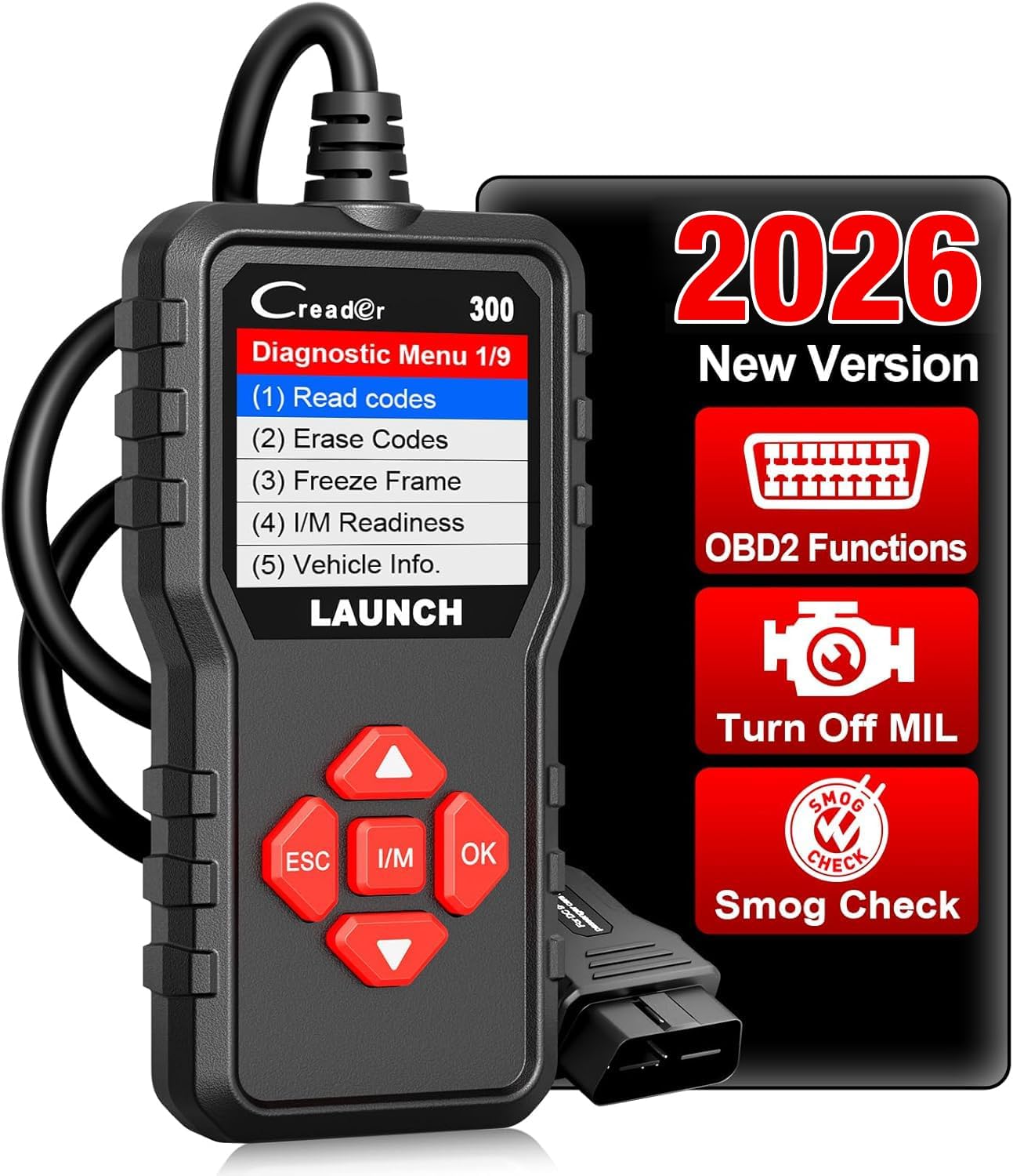 LAUNCH Creader 300 OBD2 Scanner 2026 Upgrade: Full Engine Diagnostics, Live Data, Battery Test, Free Lifetime Updates for 1996+ Cars