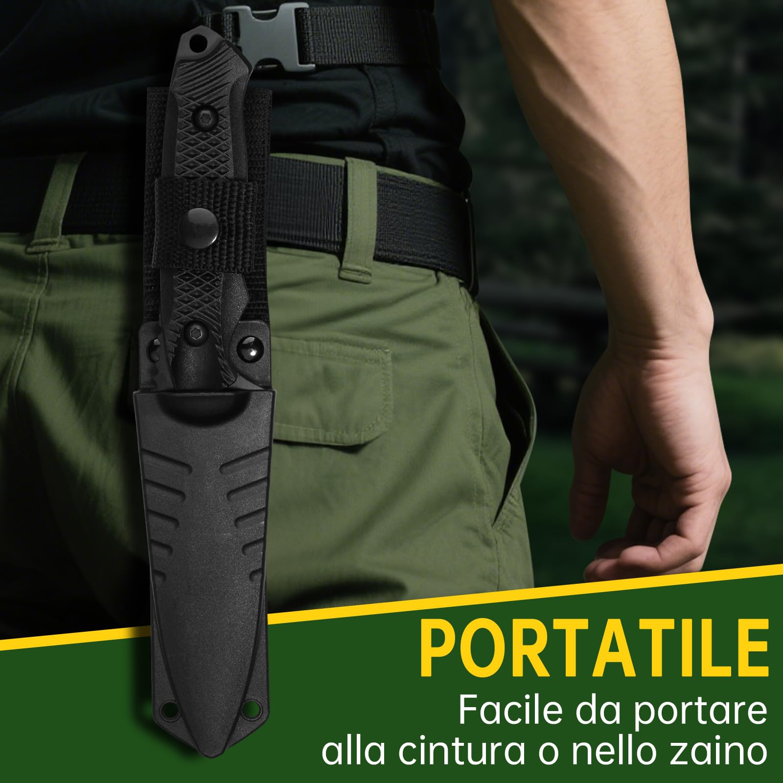 Plys Coltello Sopravvivenza Coltelli da Caccia: Coltello Campeggio Lama Fissa con Fodero Nero