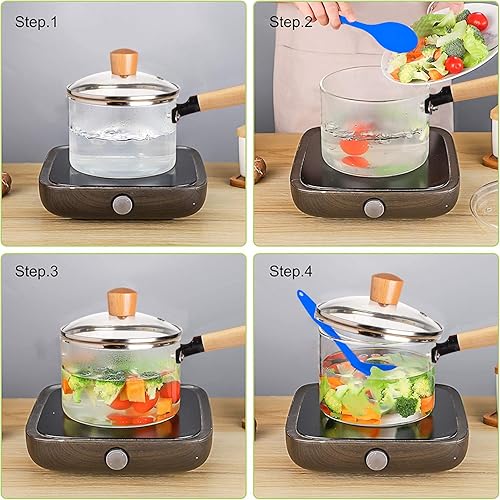 Miniatura 6 de 2 Pack Glass Saucepan Set, 60oz/1.8L Clear Glass, Heat-resistant Simmer Pot for Pasta, Soup, Milk, Cookware with Lid and Long Handle