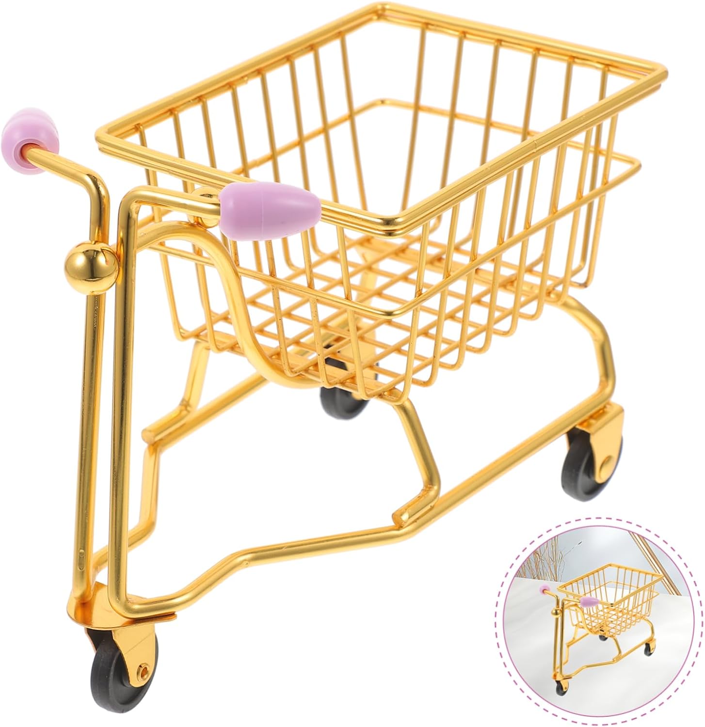PRETYZOOM Cute Mini Shopping Cart Makeup Sponge Holder, Iron Desk Organizer image 4