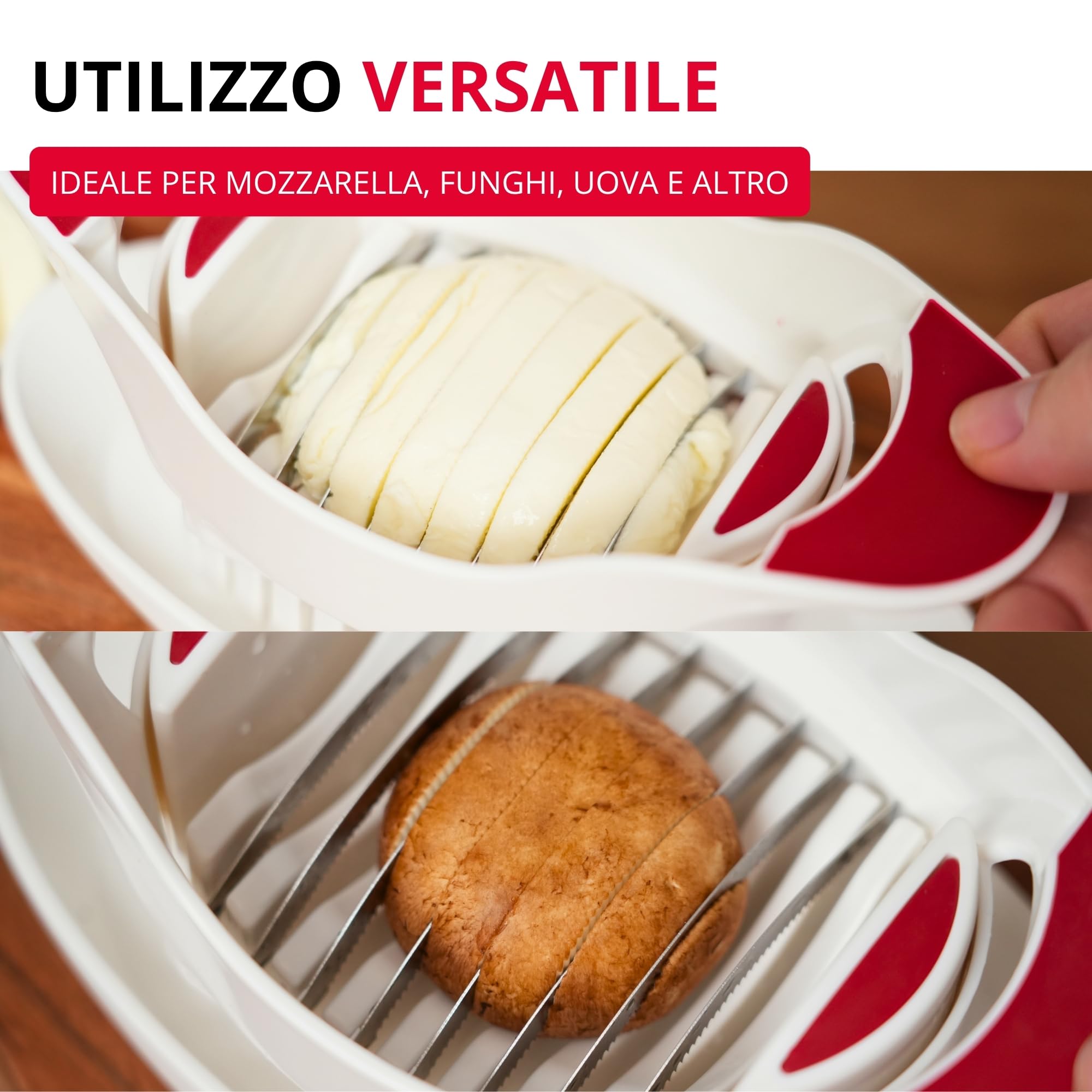 Westmark Affetta-pomodori e mozzarella con piattino e lame seghettate, Acciaio inox/Plastica, Bianco/Rosso, 11572260