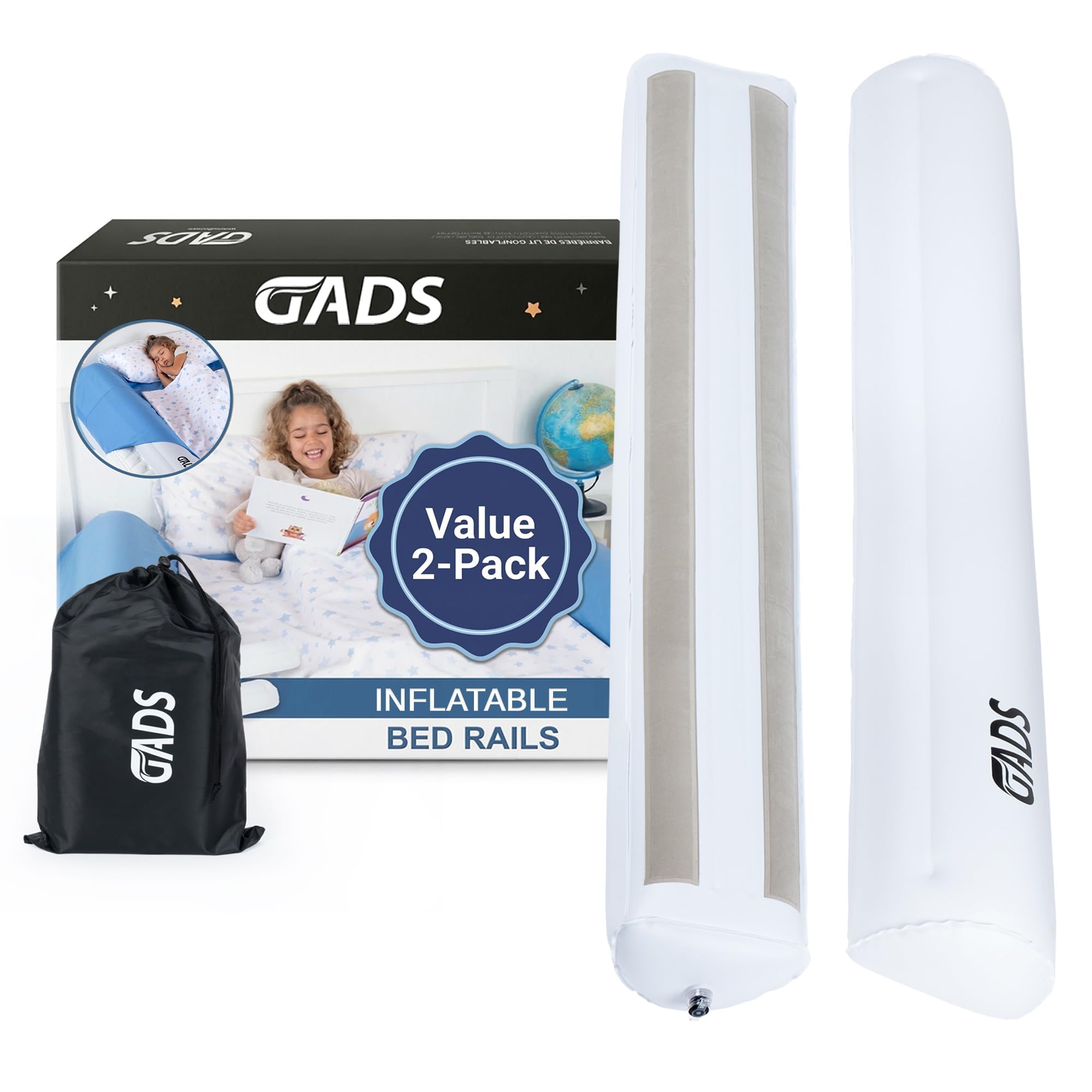 2-Unit de Barreras de Cama Inflables para Niños Pequeños - Barreras de Viaje Seguras - Protector de Cama para Niños - Barreras Inflables para Camas Individuales, Matrimoniales, Queen y King Size
