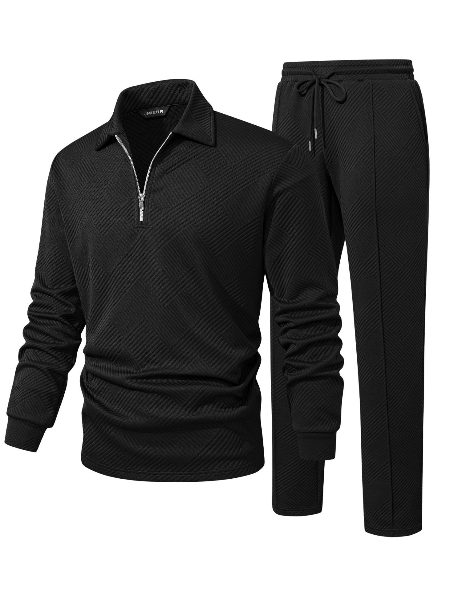 Men's 2 Piece Outfits Quarter Zipper Polo Shirt Tracksuit Jacquard