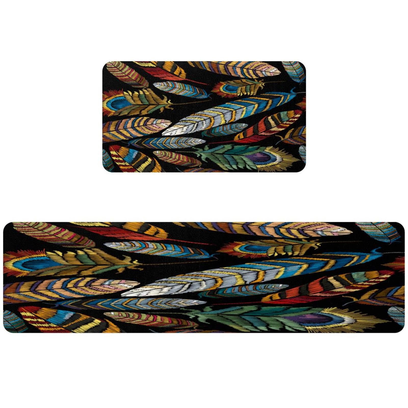 Alfombras de cocina lavables VAPOKF elegancia con bordado de plumas de colores de alta densidad