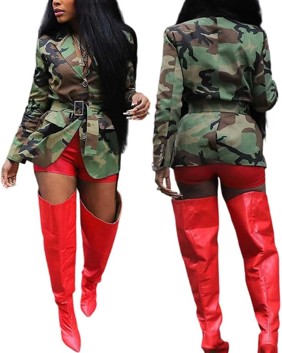 Seltaon Fall Camo Jacket for Women Casual Camouflage Army Fatigue Green Jackets Coat Plus Size - Image 4