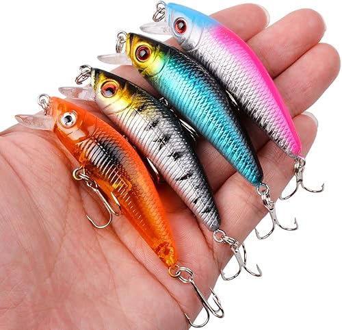 Miniatura 5 de Aorace Kit de Señuelos de Pesca Mixto que Incluye Minnow Popper Crank Baits con Anzuelos para Pesca en Agua Salada y Dulce de Trucha Lubina Salmón