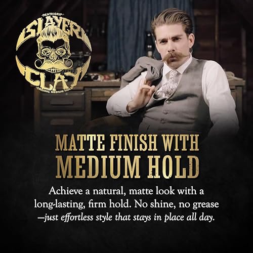 Miniatura 6 de Death Grip - Arcilla para el cabello para hombres, arcilla orgánica de retención media de 2 onzas, como crema de pomada o gel, sin brillo y no