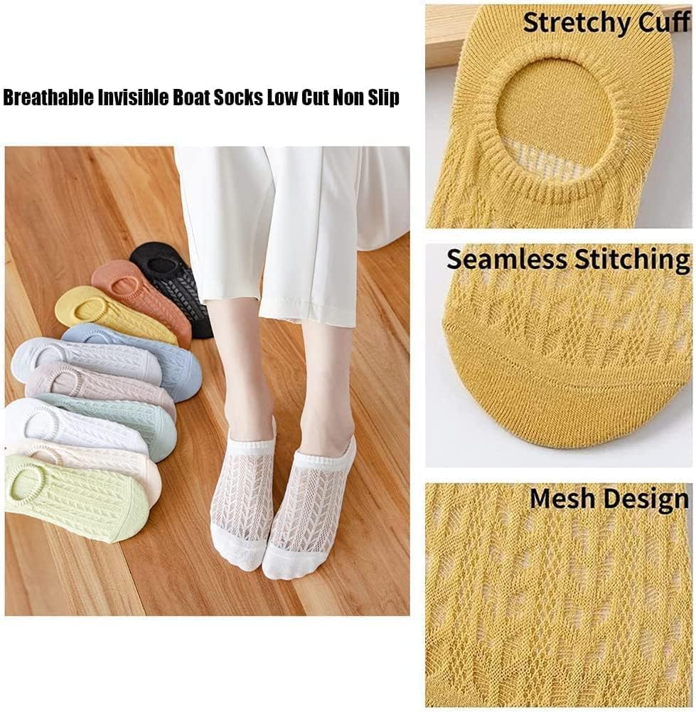10 pares Calcetines deportivos para mujer, 35-39, Calcetines mujer, Algodón Cortos Calcetines Tobilleros con silicona antideslizante, Sneaker Calcetines de malla, Calcetines de barco
