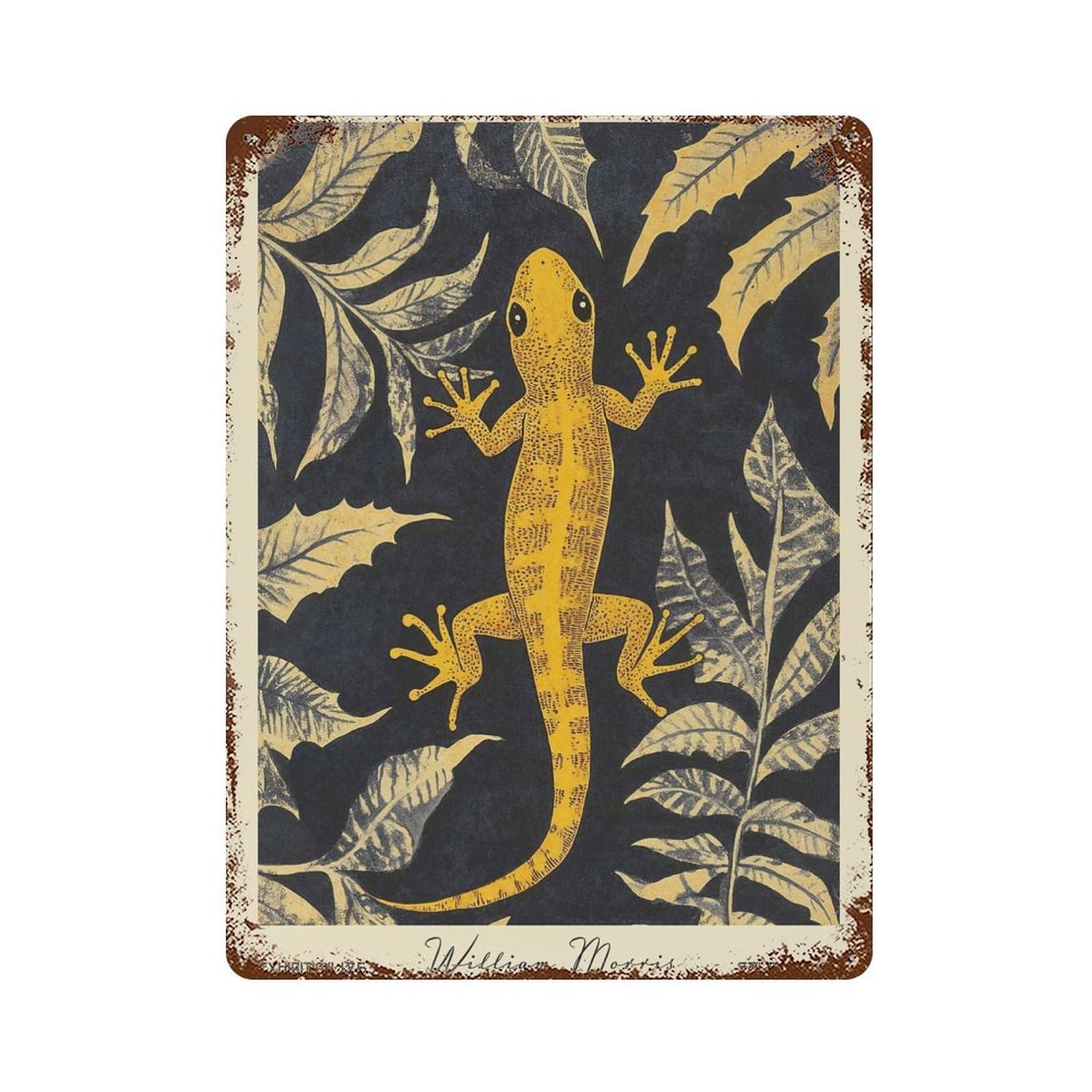 William Morris Salamander Weathered Tin Sign 15.7"x11.8", Industrial Home Decor for Basement, Hobby Room And Garage Decor