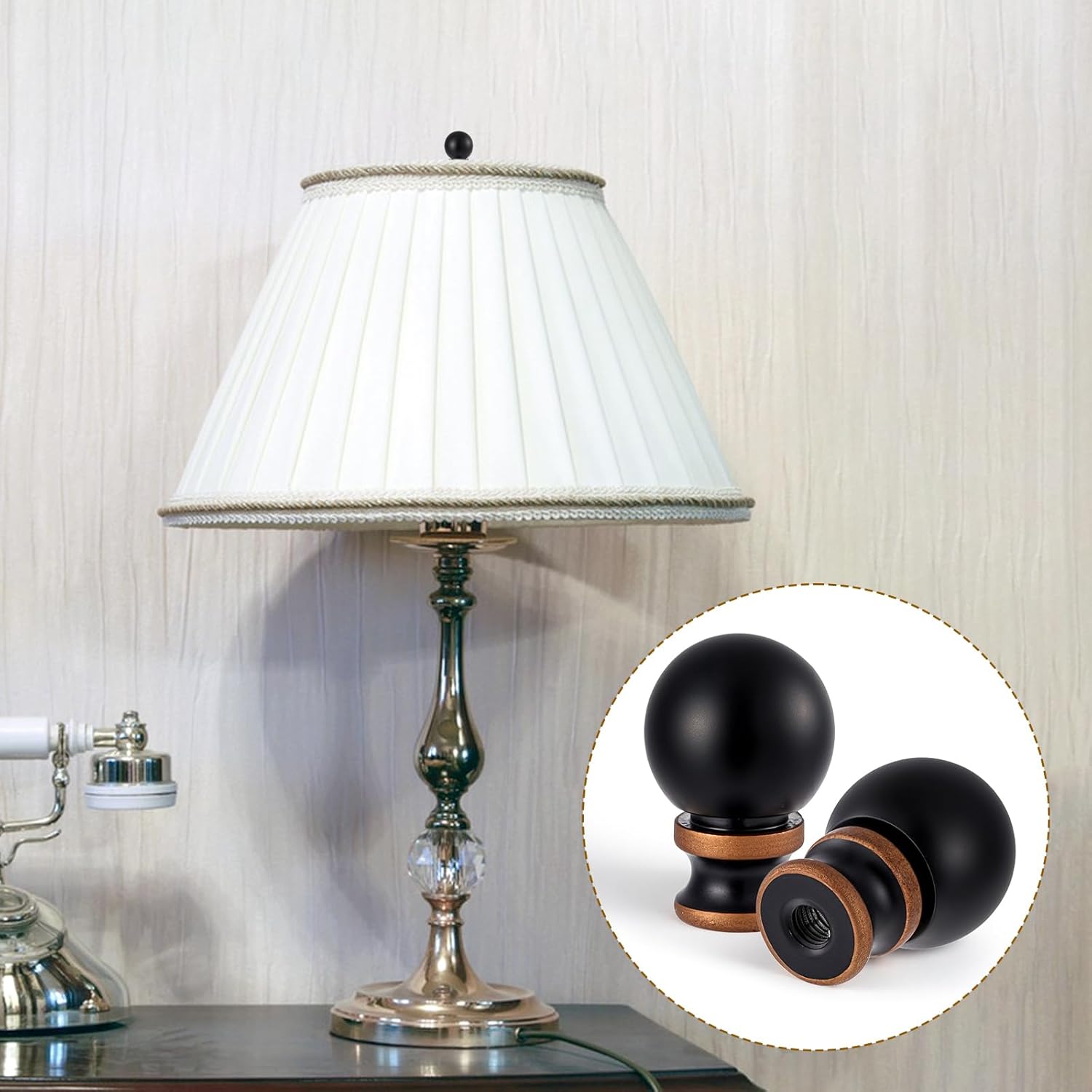 2 PCS Light Lamp Finials, Ball Lamp Finials Decorative Bronze Ball Knob Lamps Shade Top Screw Caps Black Lamps Shade Finial for Table Light Floor Lighting, 1-1/2 in High,1/4-28 in Base
