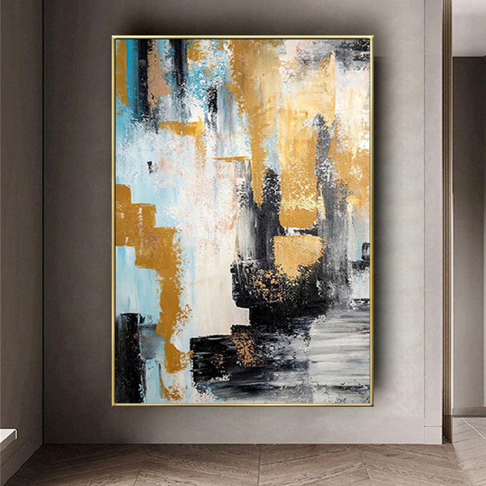 Lámina de oro moderna Pintura Arte Lienzo abstracto Pinturas al óleo Arte de lienzo nórdico Moda Arte de la pared Imágenes Decoración pared hogar 60x102cm (23.6x40.2in) Con marco