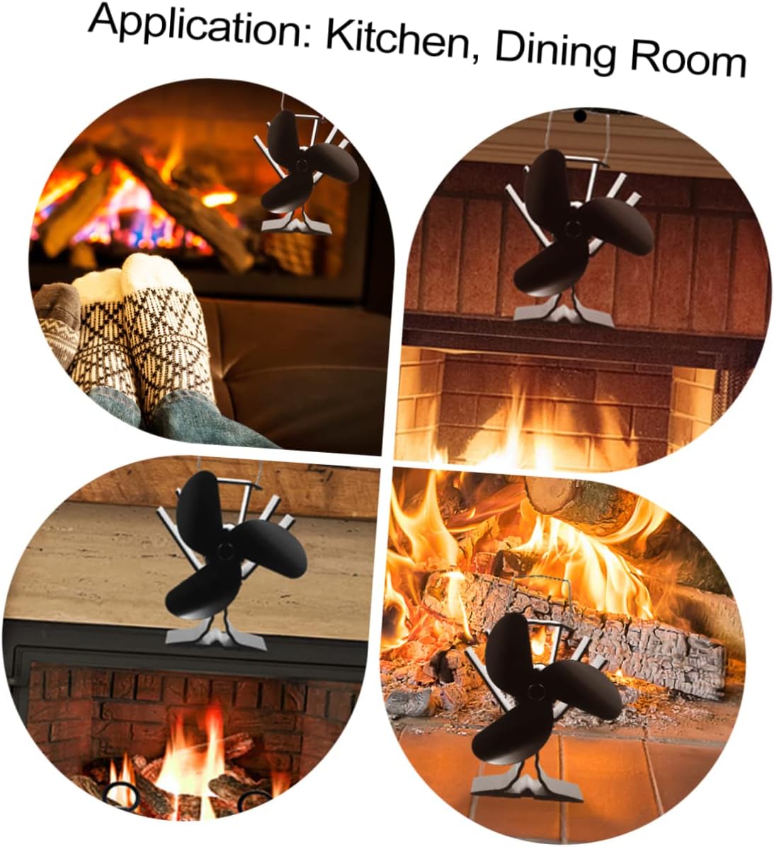 Luxshiny Heat Powered Fan Metal 4 Vane for Home Stove Fan Fireplace Heat Stove Top