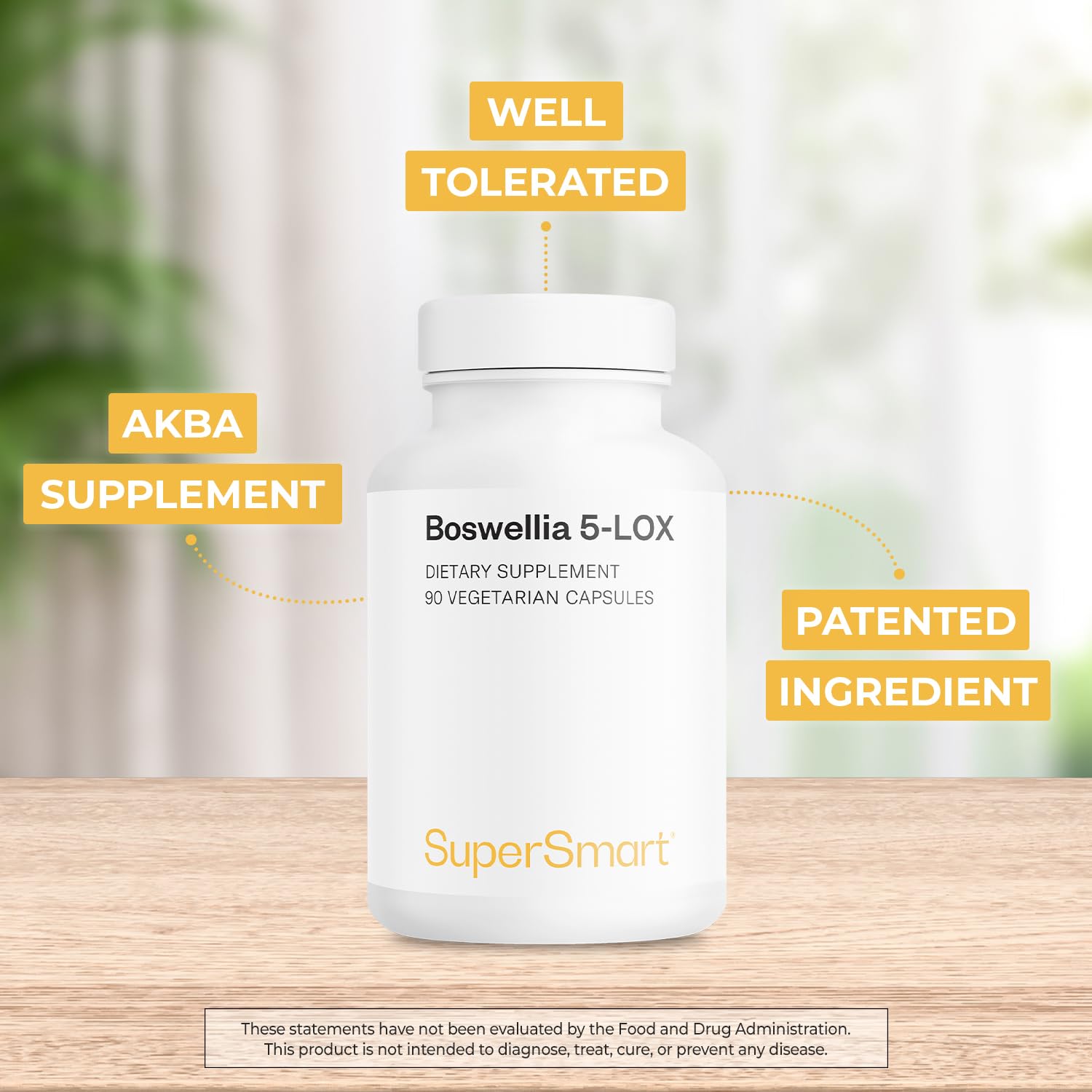 SuperSmart - Boswellia 5-LOX - Extrait de Boswellia Serrata Standardisé 30% d’AKBA - Contribue à Inhiber l'Inflammation | Sans OGM - 90 Capsules Végétariennes