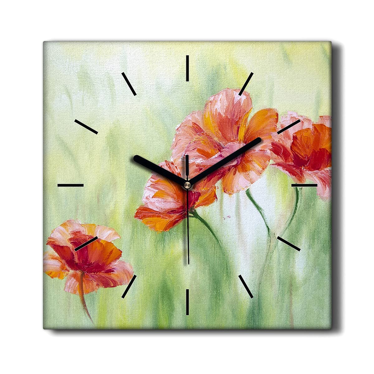 Horloge sur toile coquelicots 30x30 cm silencieuse pour salon