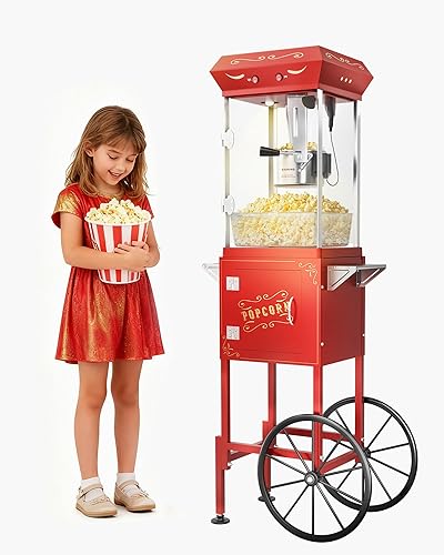Carro de máquina de palomitas de maíz mejorado 2025 de 8 onzas, máquina para hacer maíz con hace hasta 32 tazas, máquina de maíz pop para cine con
