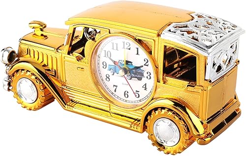 Escritorio con forma de coche vintage multifunción, reloj despertador digital, reloj despertador clásico, soporte para bolígrafo para hogar,