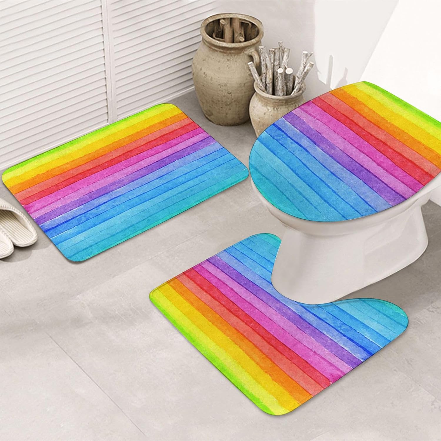 ERICAT Bathroom Set, NonSlip Bath Mat and Pedestal Mat Set, Blue