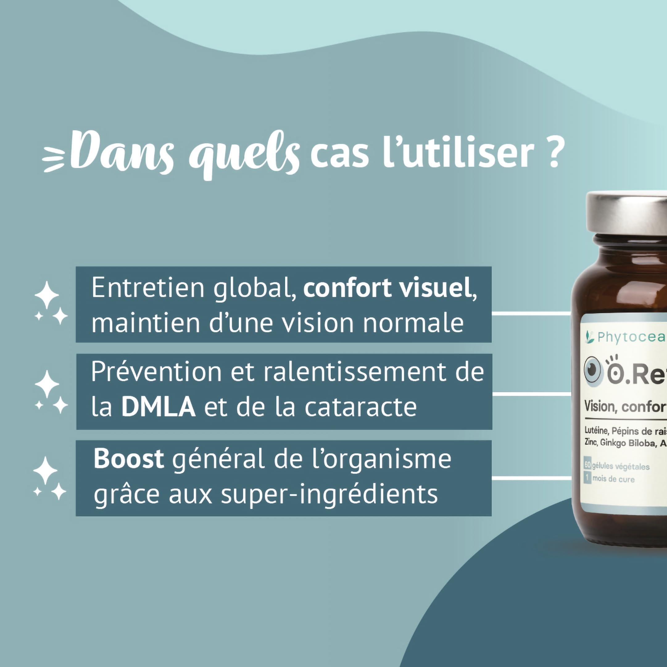 O.Retine | Complément Alimentaire Pour le Confort Visuel & la Vision Nocturne | Lutéine, Glutathion, Vitamines | Antioxydants Pour Yeux Secs et Irrités | 60 Gélules | Fabriqué en France
