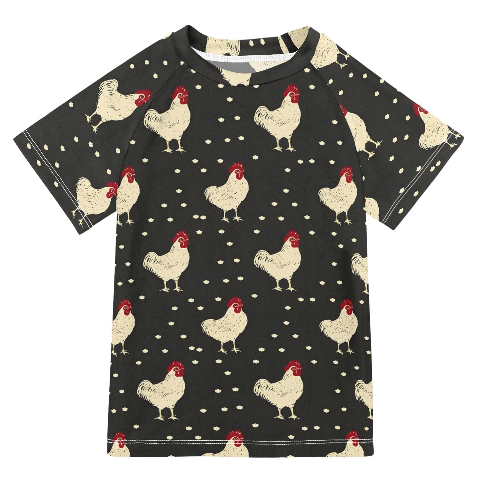 ALAZA Kids Rash Guard Toddler Swim Shirt Boy Girls Chicken Dot Print UPF 50+ Short Sleeve 4T