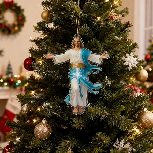 Miniatura 6 de Decoración colgante de coche retro 2D de Jesús, adorno cristiano para espejo retrovisor para fe y protección, adorno colgante de coche de fe de