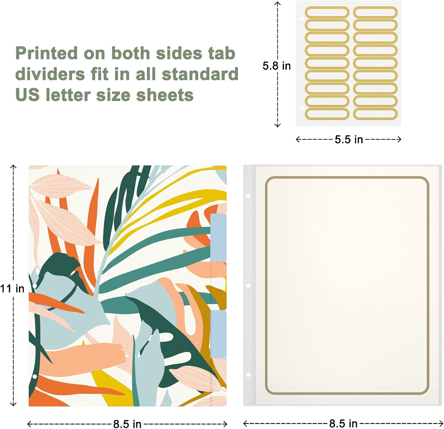 Rouidr 3 Ring Binder with clipboard, 1 inch 8.5 x 11 in Letter Size View Binders Organizer with Dividers Tabs & Clear Sleeves, School Supplies, Office Supplies, Colorful Leaves