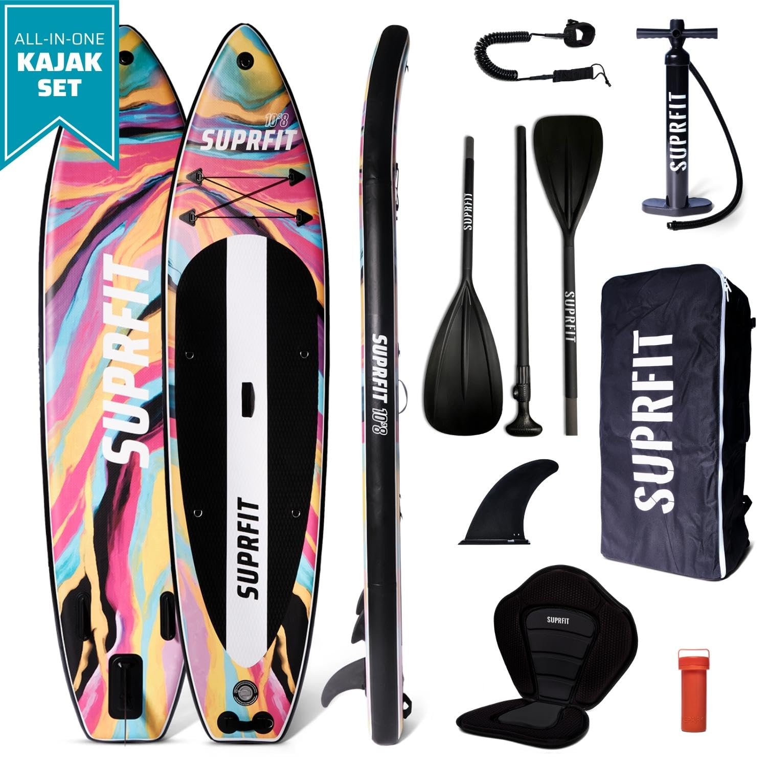 SUPRFIT Stand Up Paddling Board, nadmuchiwana, kompletny zestaw, deska do wiosłowania Stand Up z podwójną warstwą PCW, do paddleboardingu stojącego, maks. 150 kg